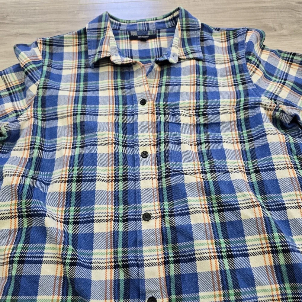 Madewell Top Womens Medium Flannel Plaid Button Front Long Sleeve Blue - Picture 3 of 8